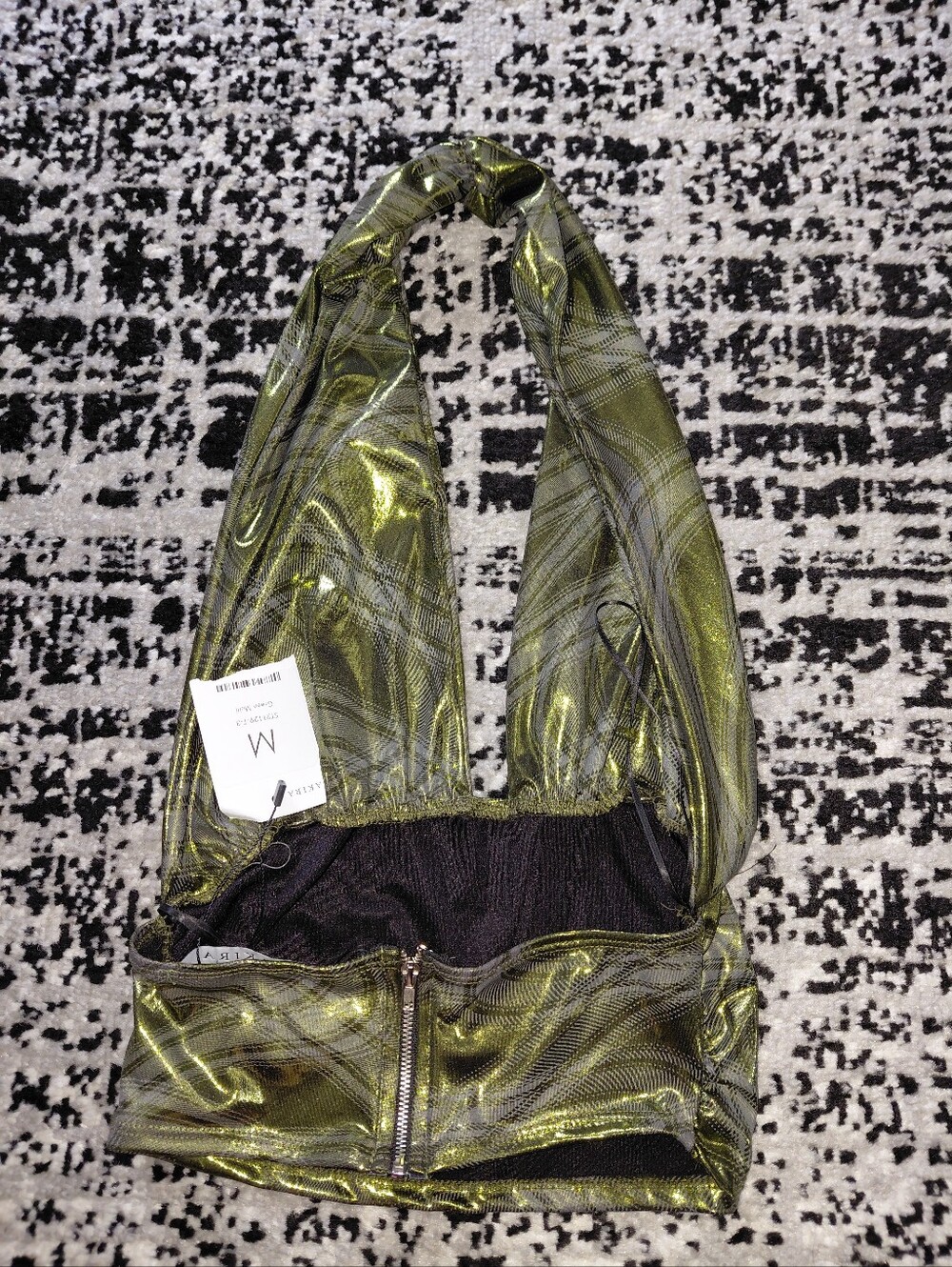 AKIRA Taylor Metallic Halter Top NWT M Green Plaid Shimmer Y2K Clubwear Party CC - Picture 9 of 13